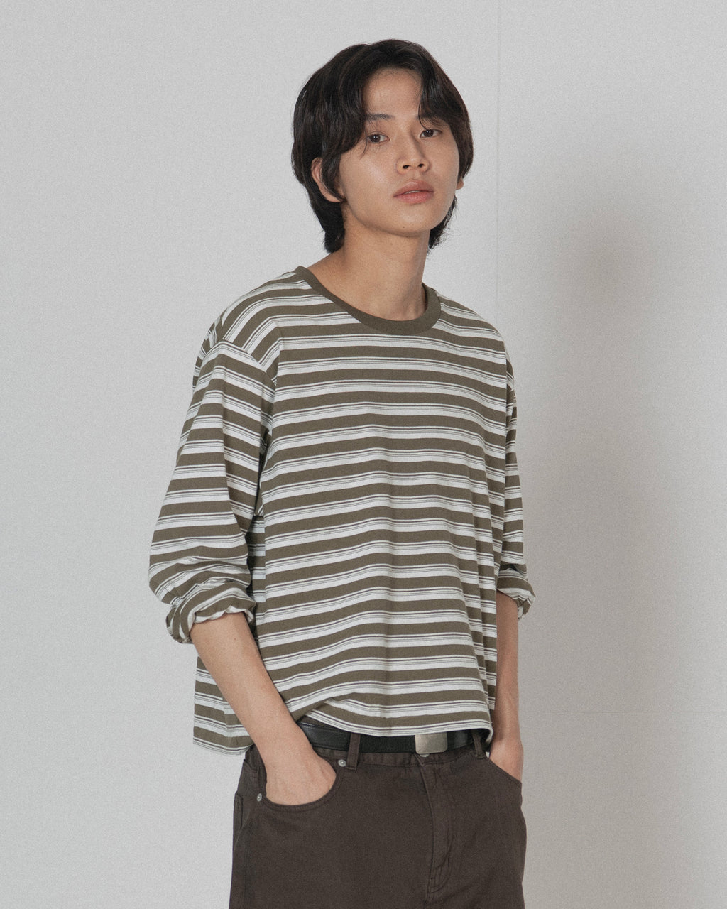 Brownyard - Waist Cut Long Sleeve (Olive Stripe) product image 3 | TRAB K-Fashion Australia