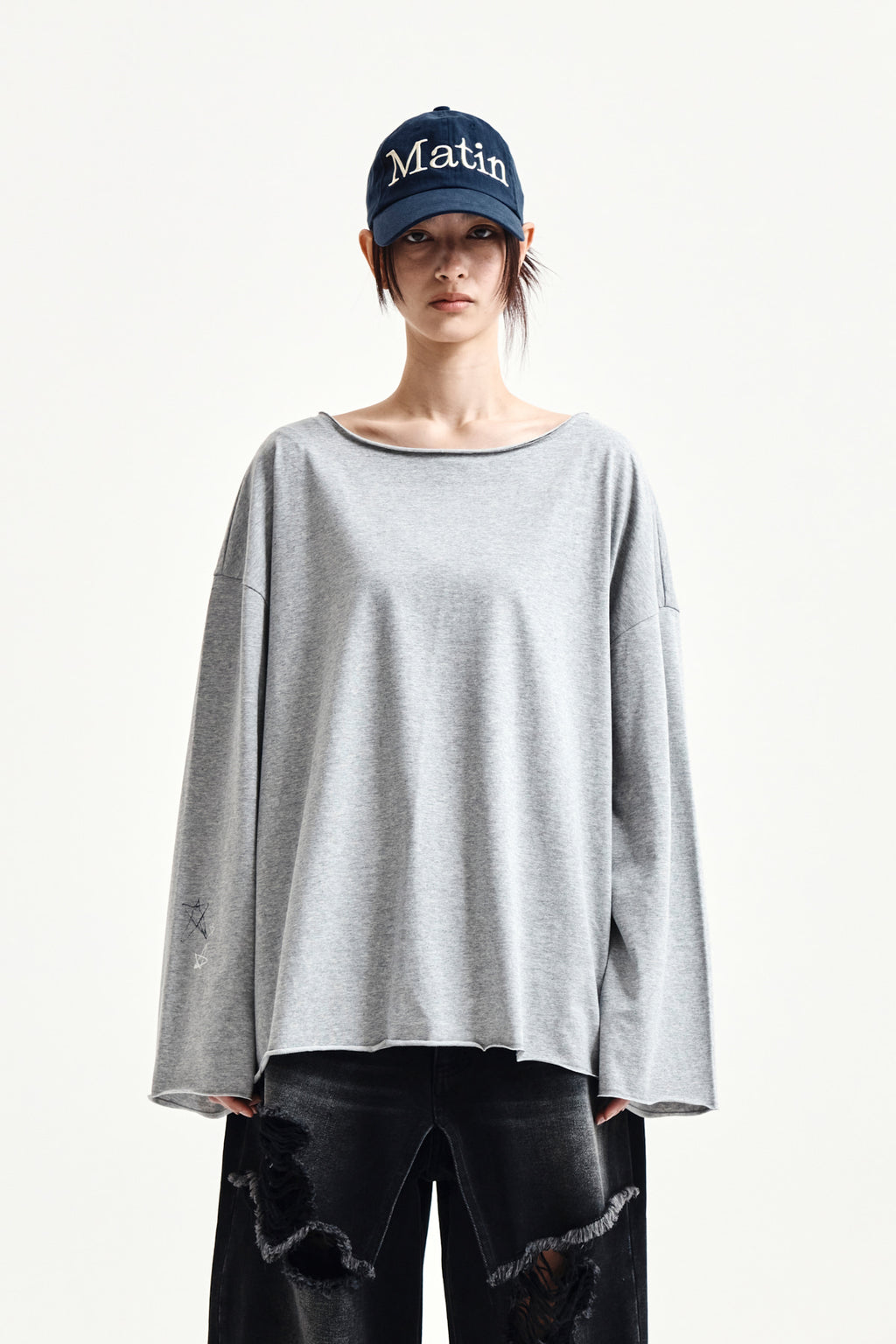 Matin Kim - Raw Hem Finished Boat Neck Top (Grey) product image 5 | TRAB K-Fashion Australia