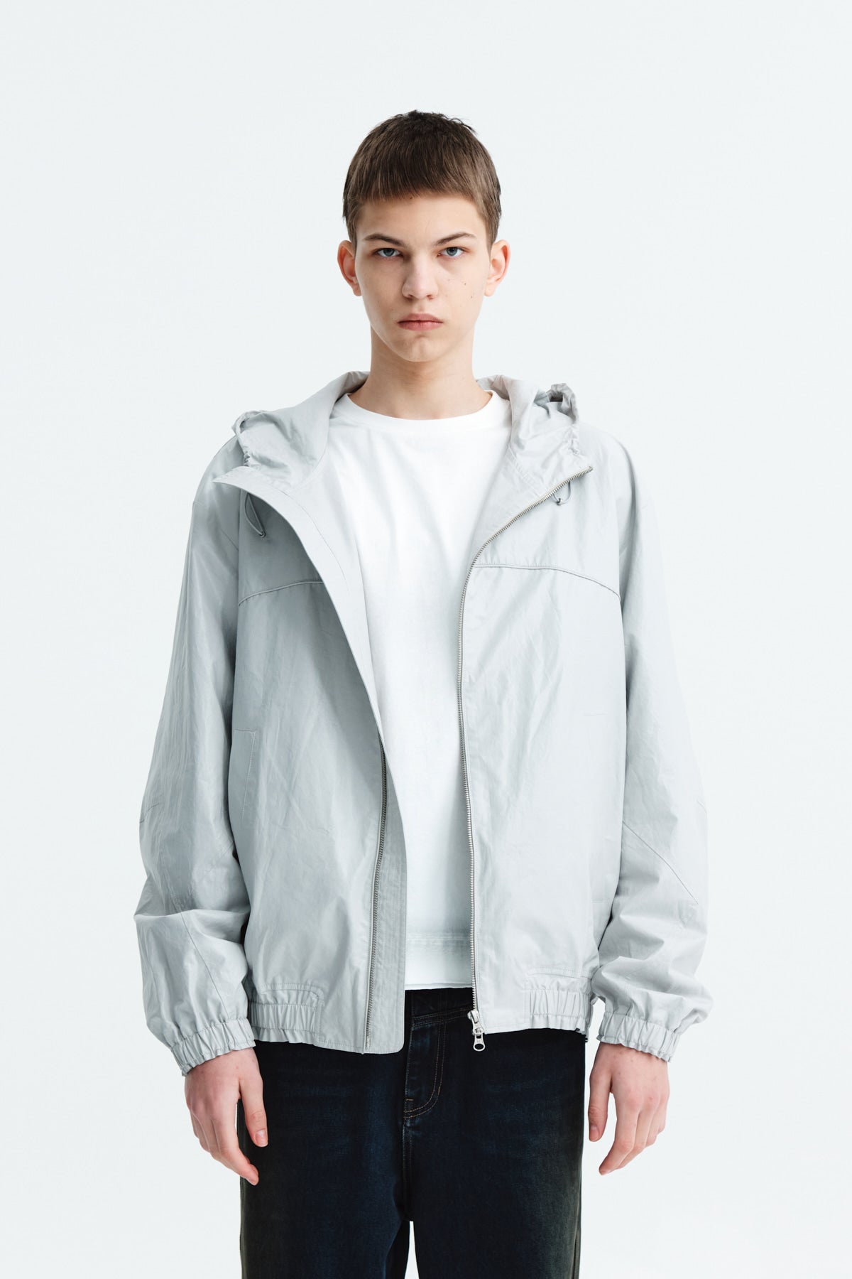 Matin Kim - Matin High Neck Coating Hoody Jumper (Light Grey) product image 5 | TRAB K-Fashion Australia