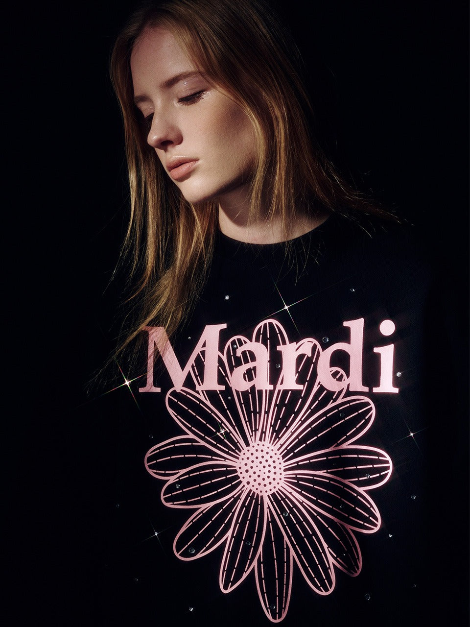 Mardi Mercredi - Sweatshirt Flowermardi Stone Embellished (Black Pink) product image 1 | TRAB K-Fashion Australia