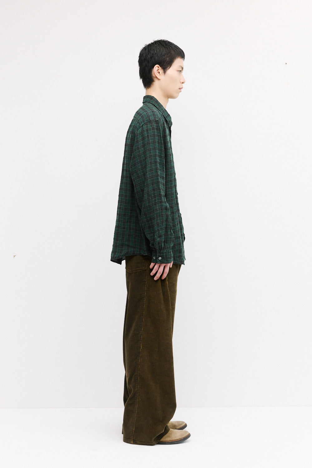 Hatchingroom - Museum Shirt Check Linen Dyed Dark (Green) product image 4 | TRAB K-Fashion Australia