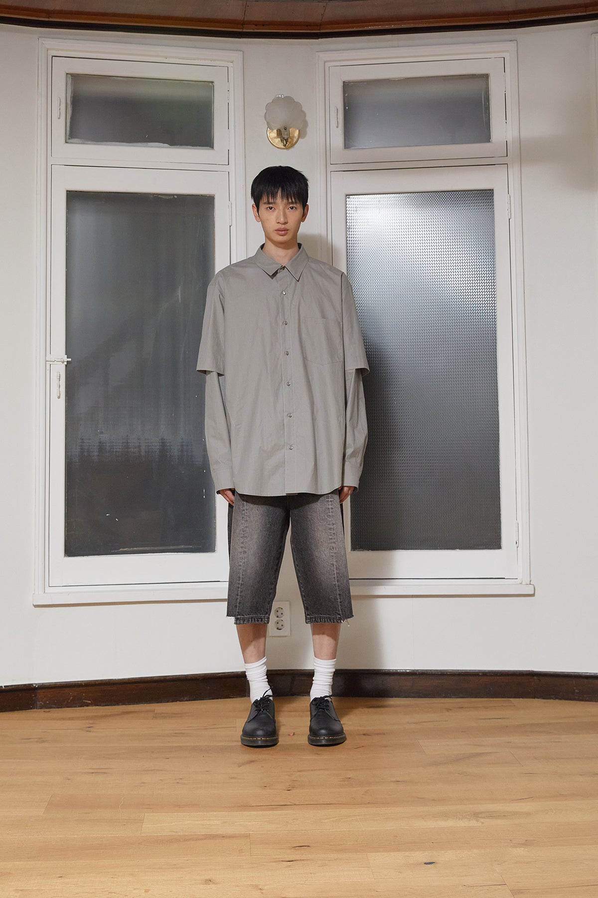 Matin Kim - Stitch Point Layered Shirt (Khaki Grey) product image 7 | TRAB K-Fashion Australia