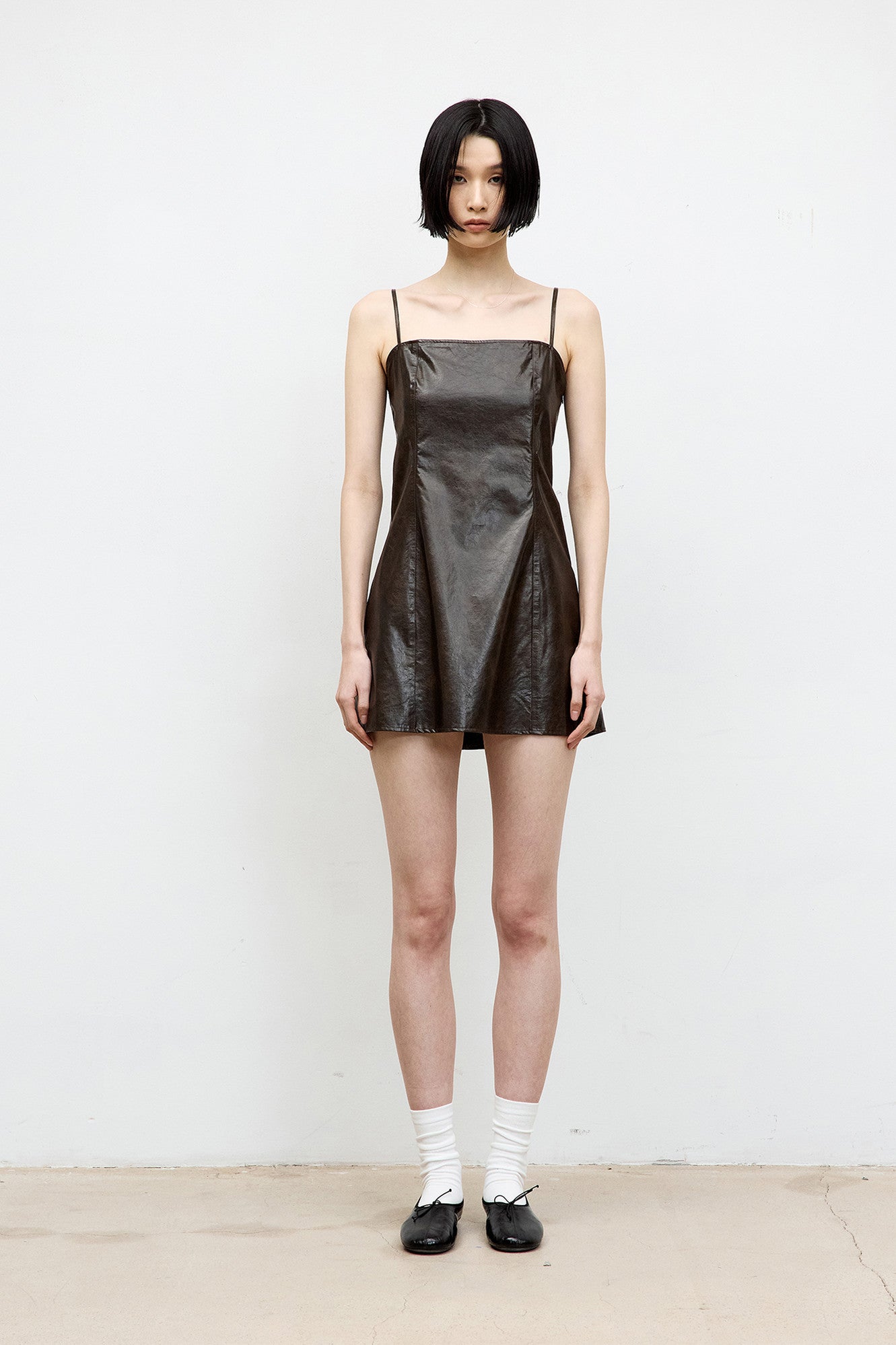 Coor - Fake Leather Back Strap Dress (Brown) product image 2 | TRAB K-Fashion Australia