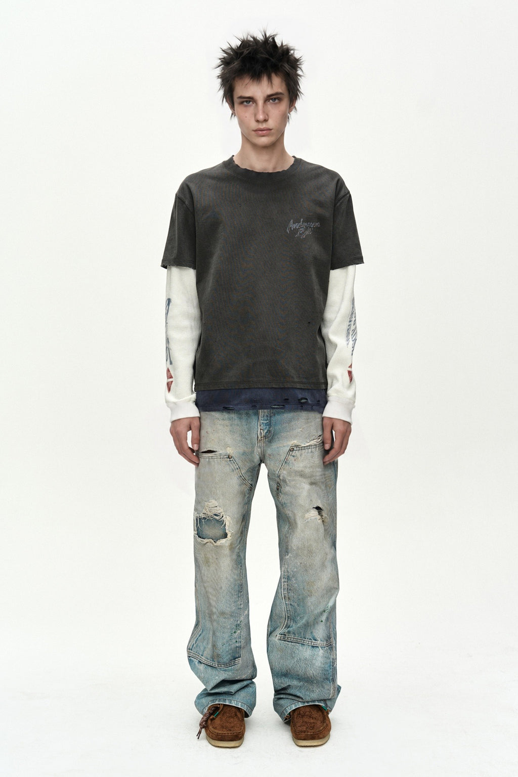 Andersson Bell - Distress Layered Long Sleeve T-Shirt (Charcoal) product image 1 | TRAB K-Fashion Australia