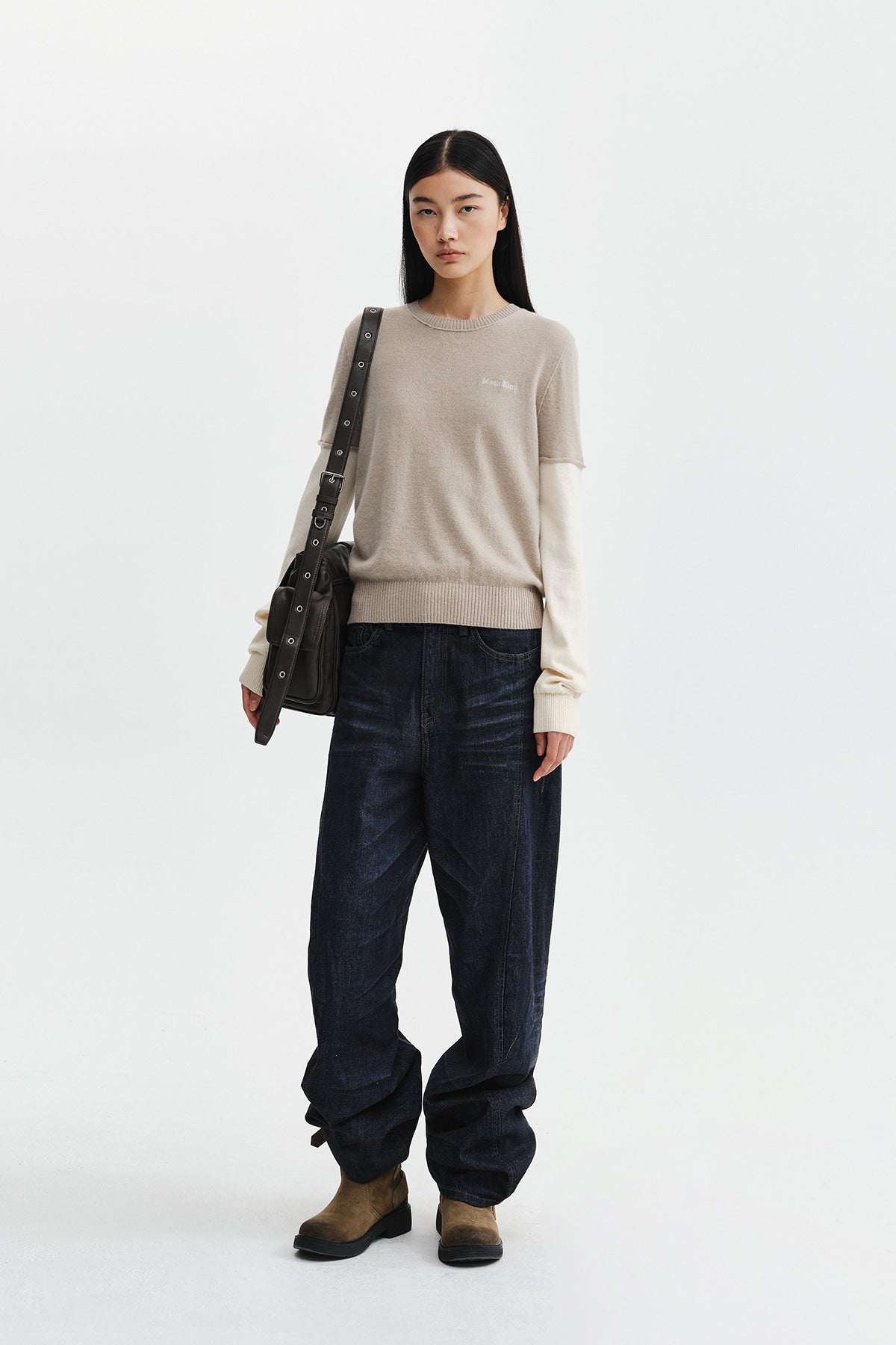 Matin Kim - Cashmere Blended Two Tone Knit Pullover (Beige) product image 9 | TRAB K-Fashion Australia