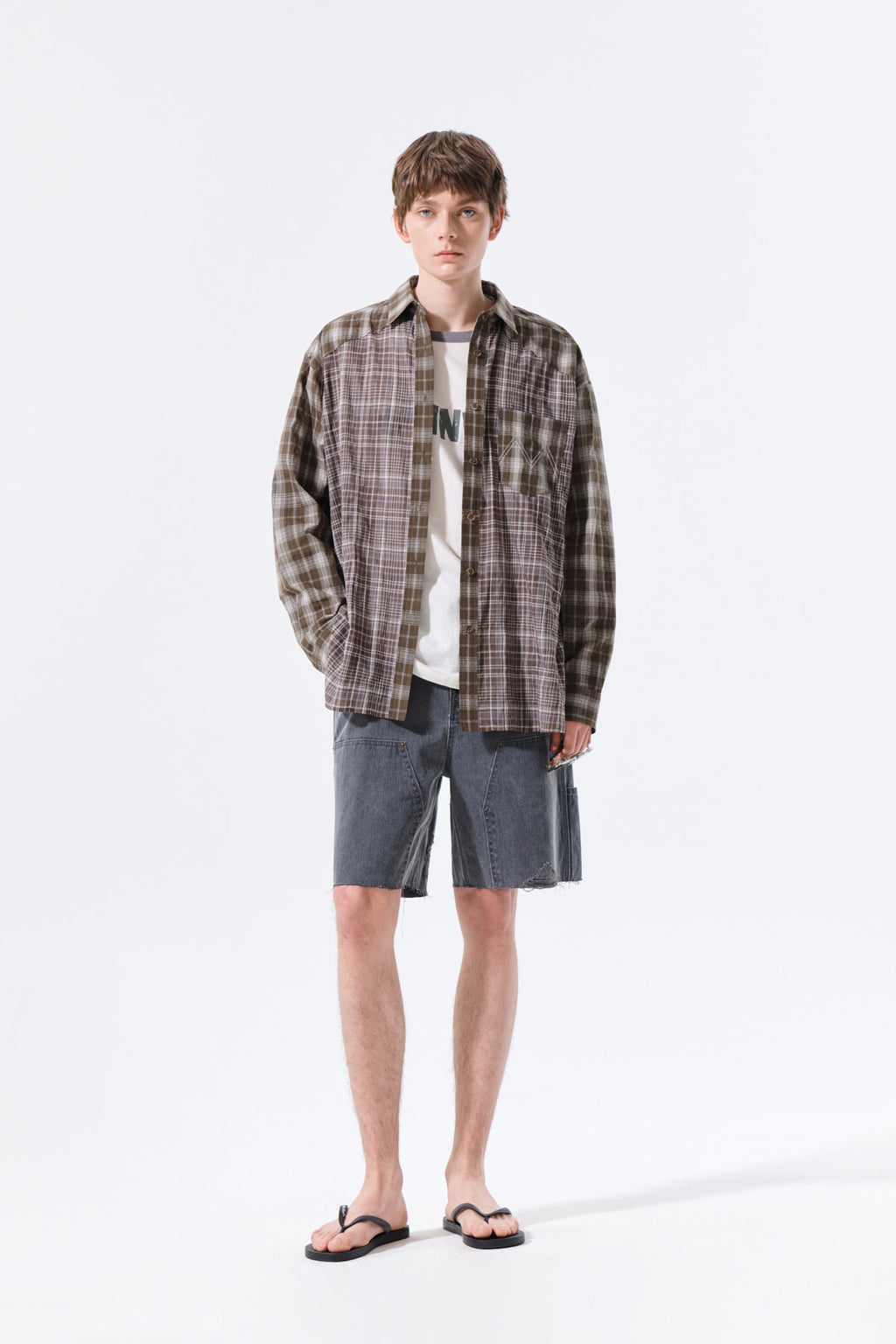 Matin Kim - Mixed Check Over Fit Shirt (Brown) product image 15 | TRAB K-Fashion Australia