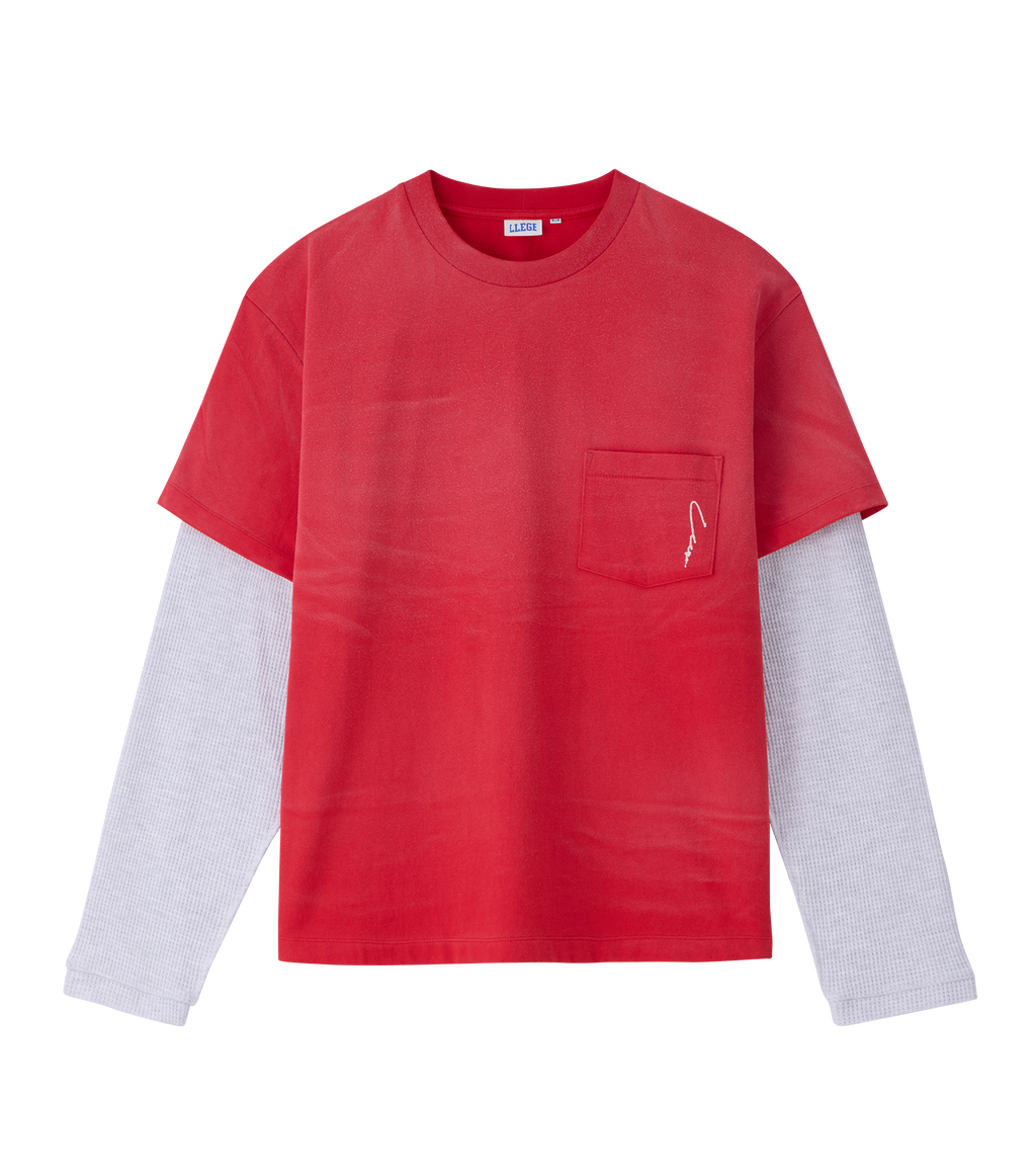 Llege - Waffle Sleeve Layered T-Shirt (Red) product image 1 | TRAB K-Fashion Australia