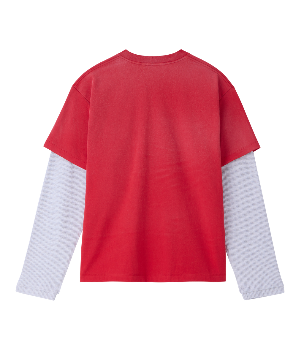 Llege - Waffle Sleeve Layered T-Shirt (Red) product image 2 | TRAB K-Fashion Australia