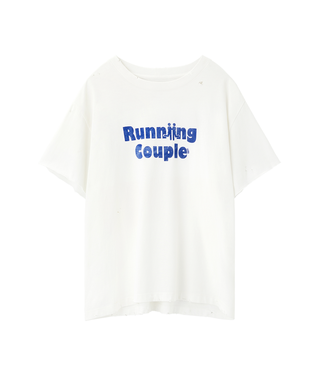 Llege - Vintage Effect Running Couple T-Shirt (White) product image 1 | TRAB K-Fashion Australia