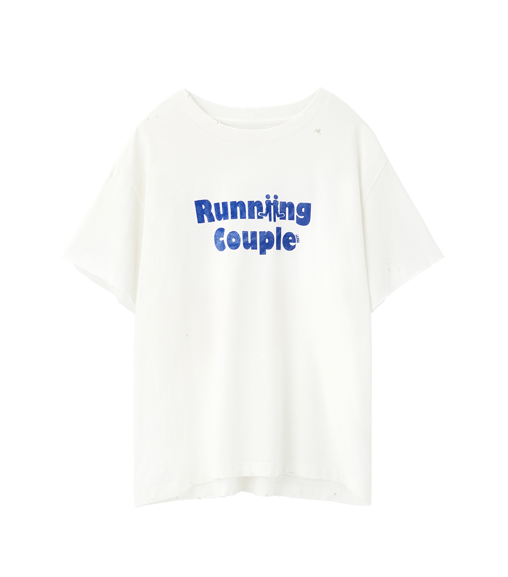 Llege - Vintage Effect Running Couple T-Shirt (White) product image 1 | TRAB K-Fashion Australia