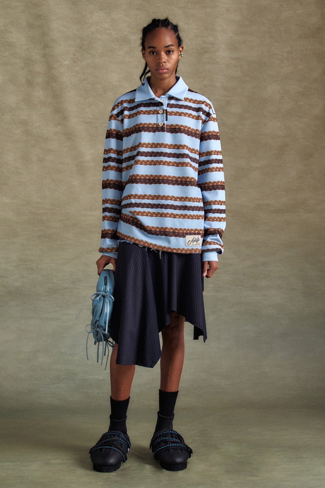 Andersson Bell - Hair Braid Stripe Collar T-Shirt (Blue) product image 1 | TRAB K-Fashion Australia