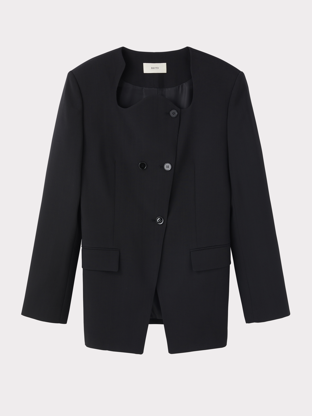 Recto - Curved Neck Fluid Long Jacket (Black) product image 4 | TRAB K-Fashion Australia