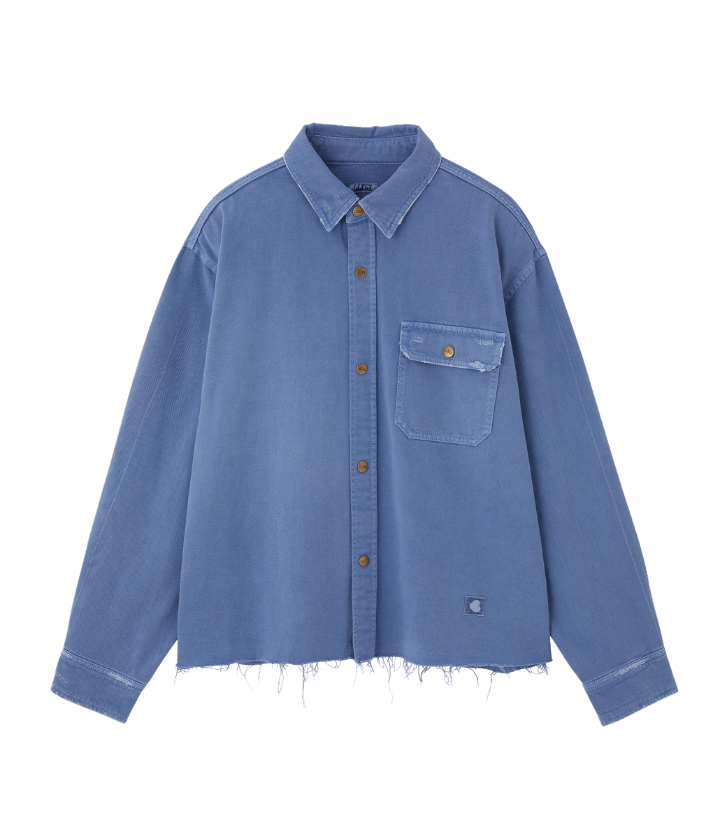 Llege - Distressed Denim Shirt Jacket (Blue) product image 1 | TRAB K-Fashion Australia