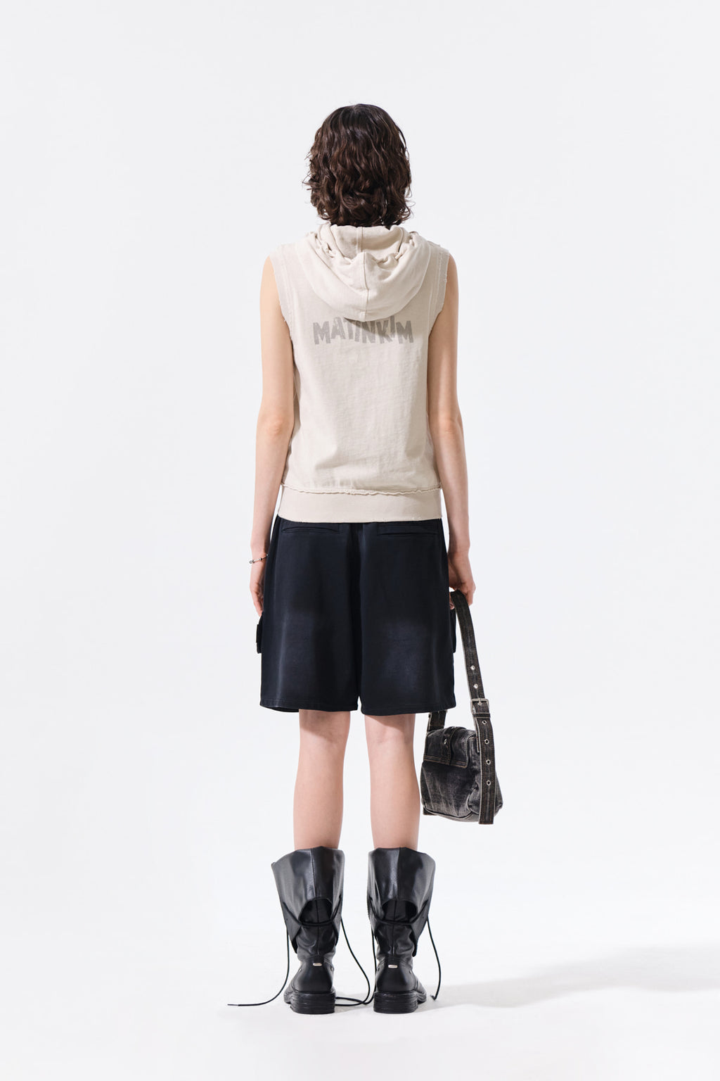 Matin Kim - Back Logo Jersey Hood Vest (Beige) product image 8 | TRAB K-Fashion Australia
