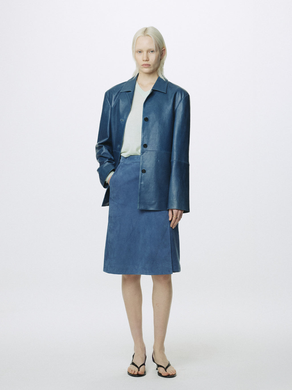 Tonywack - Goat Suede Wrap Skirt (Mid Blue) product image 3 | TRAB K-Fashion Australia
