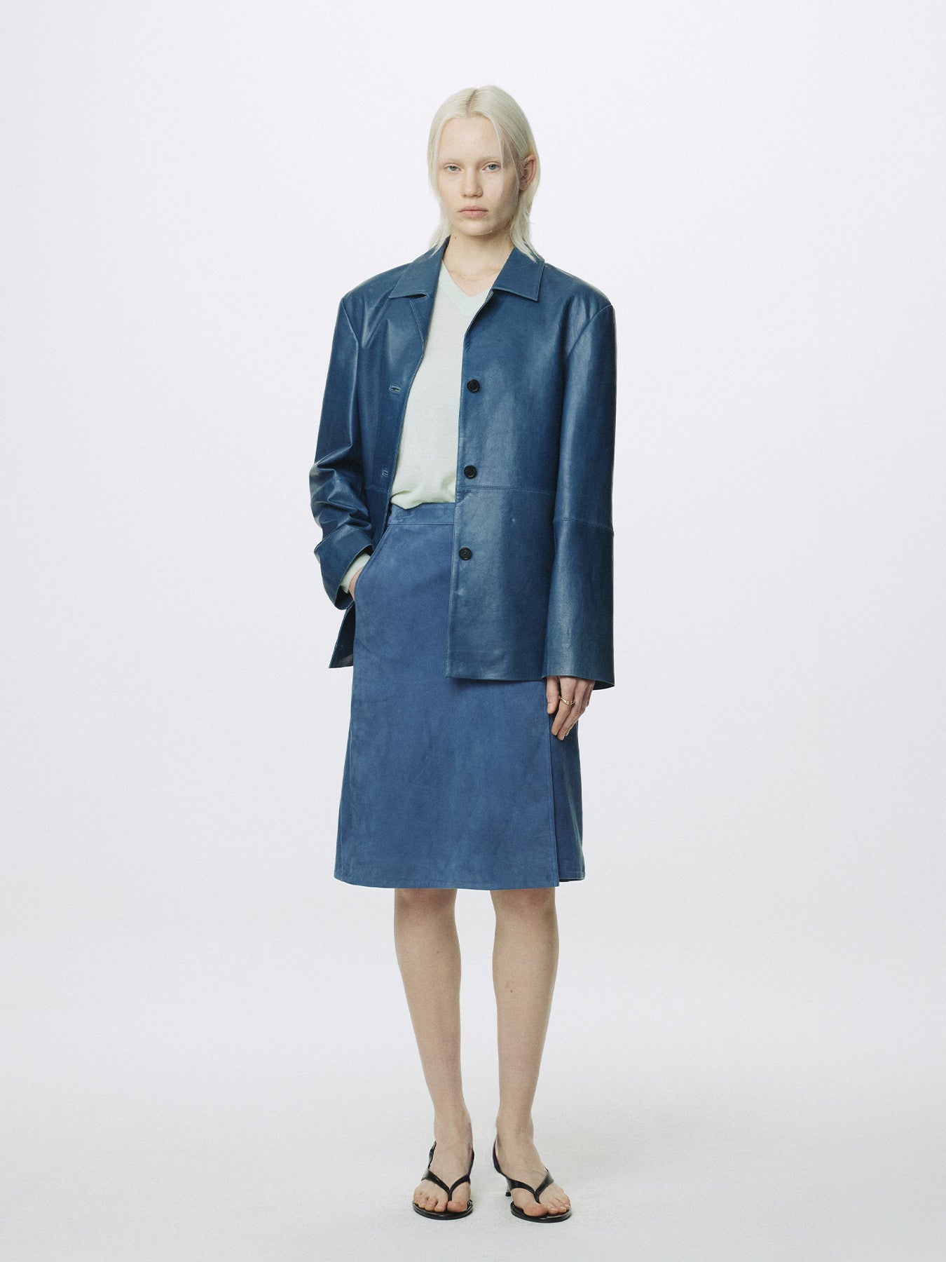 Tonywack - Goat Suede Wrap Skirt (Mid Blue) product image 3 | TRAB K-Fashion Australia