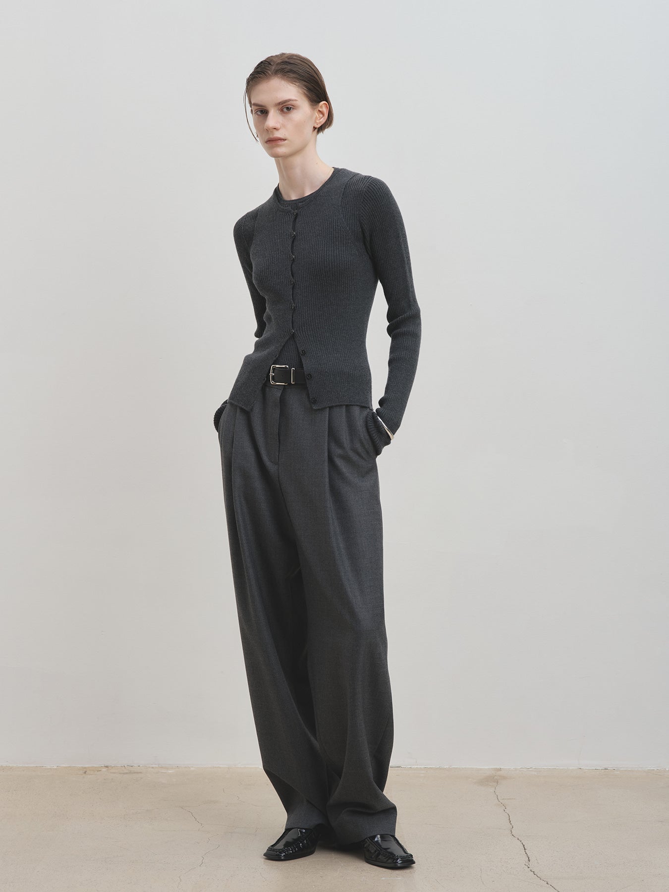 Tonywack - Button Ribbed Sleeveless Cardigan (Charcoal) product image 2 | TRAB K-Fashion Australia