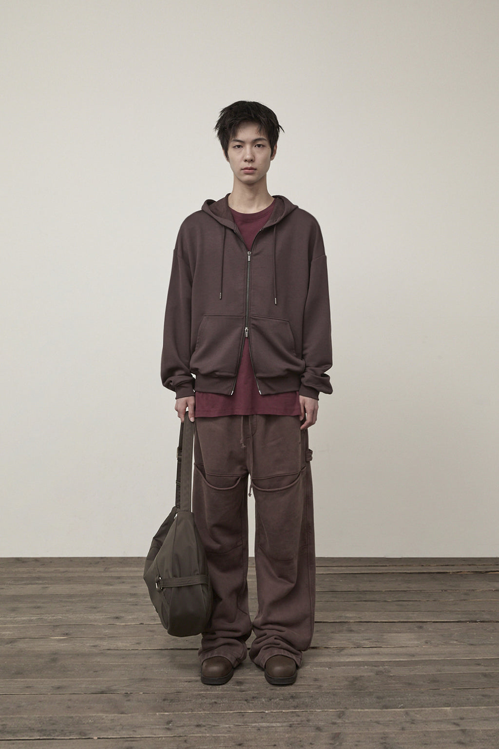 Matin Kim - Back Logo Glitter Hoody Zip Up (Brown) product image 11 | TRAB K-Fashion Australia
