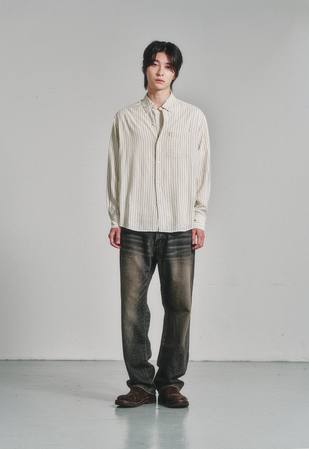 Art if acts - Wrinkle Rayon Shirt (Cream/Charcoal) product image 2 | TRAB K-Fashion Australia