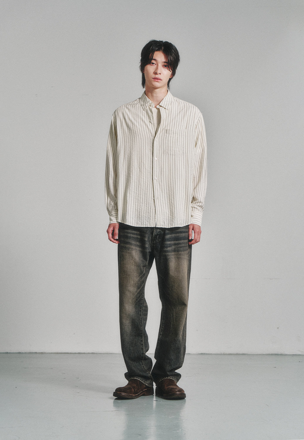 Art if acts - Wrinkle Rayon Shirt (Cream/Charcoal) product image 2 | TRAB K-Fashion Australia