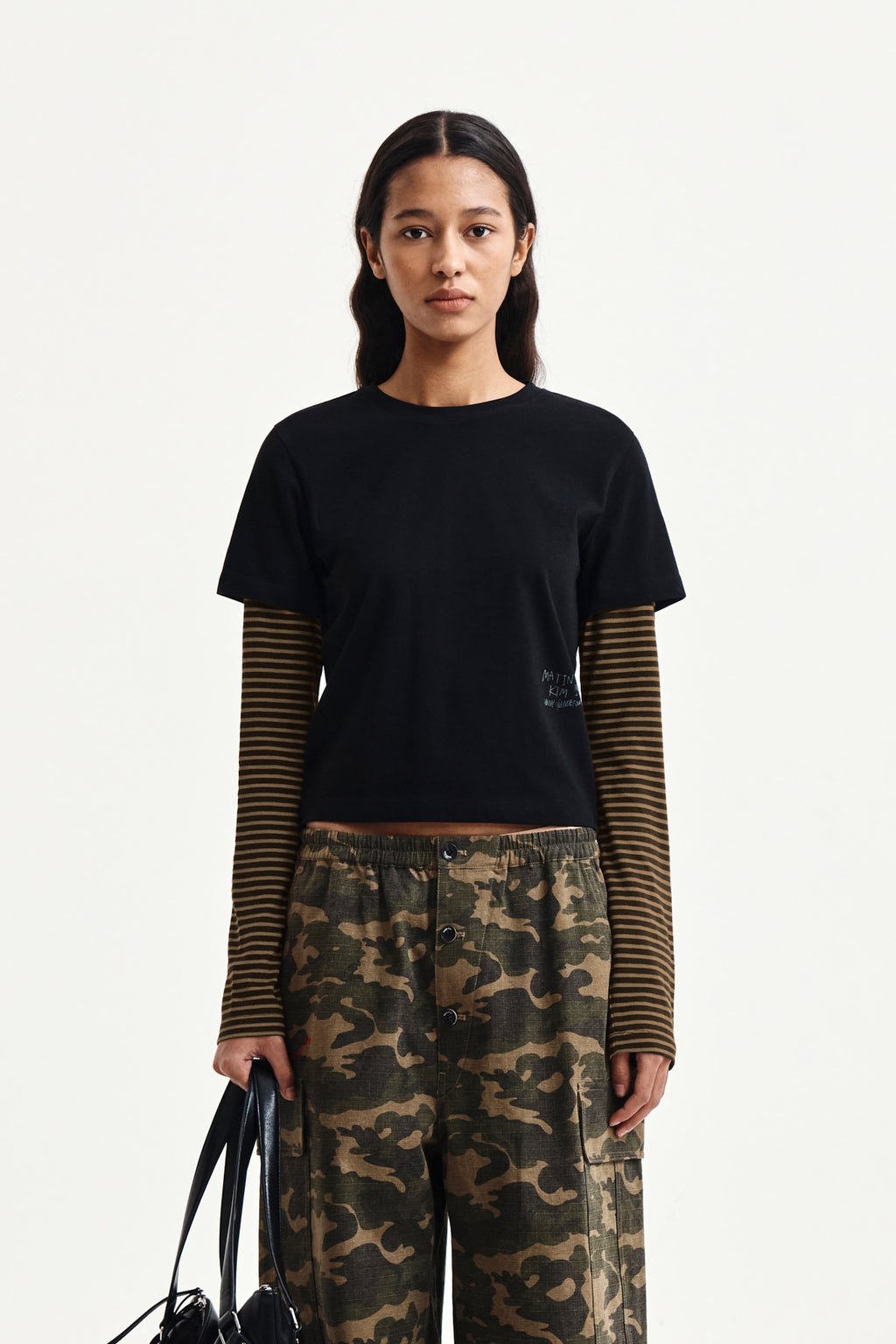 Matin Kim - Graffiti Logo Stripe Layered Top (Black) product image 10 | TRAB K-Fashion Australia