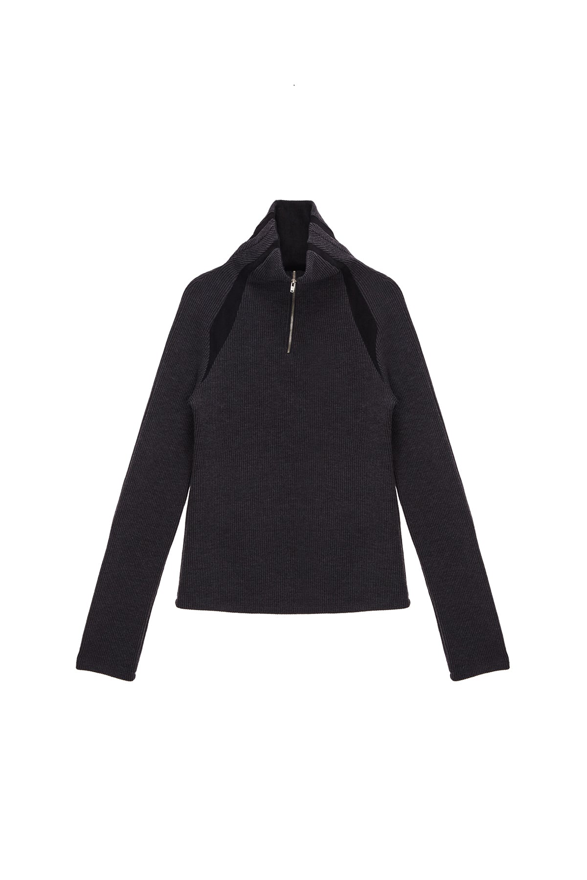 Matin Kim - High Neck Raglan Zip T-shirts (Charcoal) product image 1 | TRAB K-Fashion Australia