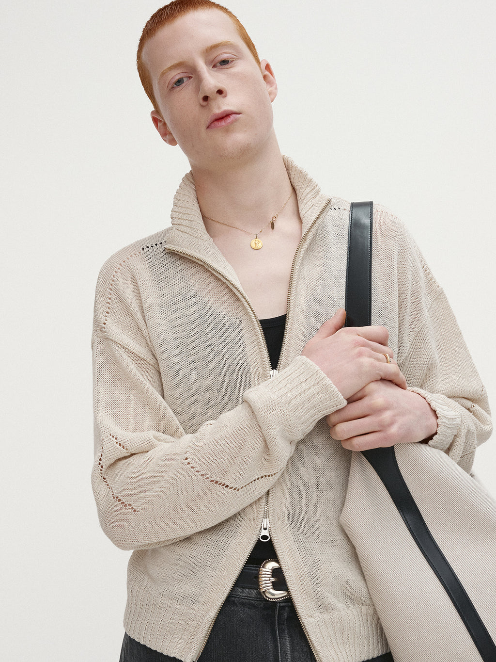 Tonywack - Linen Full Zip Knitted Jumper (Ivory) product image 7 | TRAB K-Fashion Australia