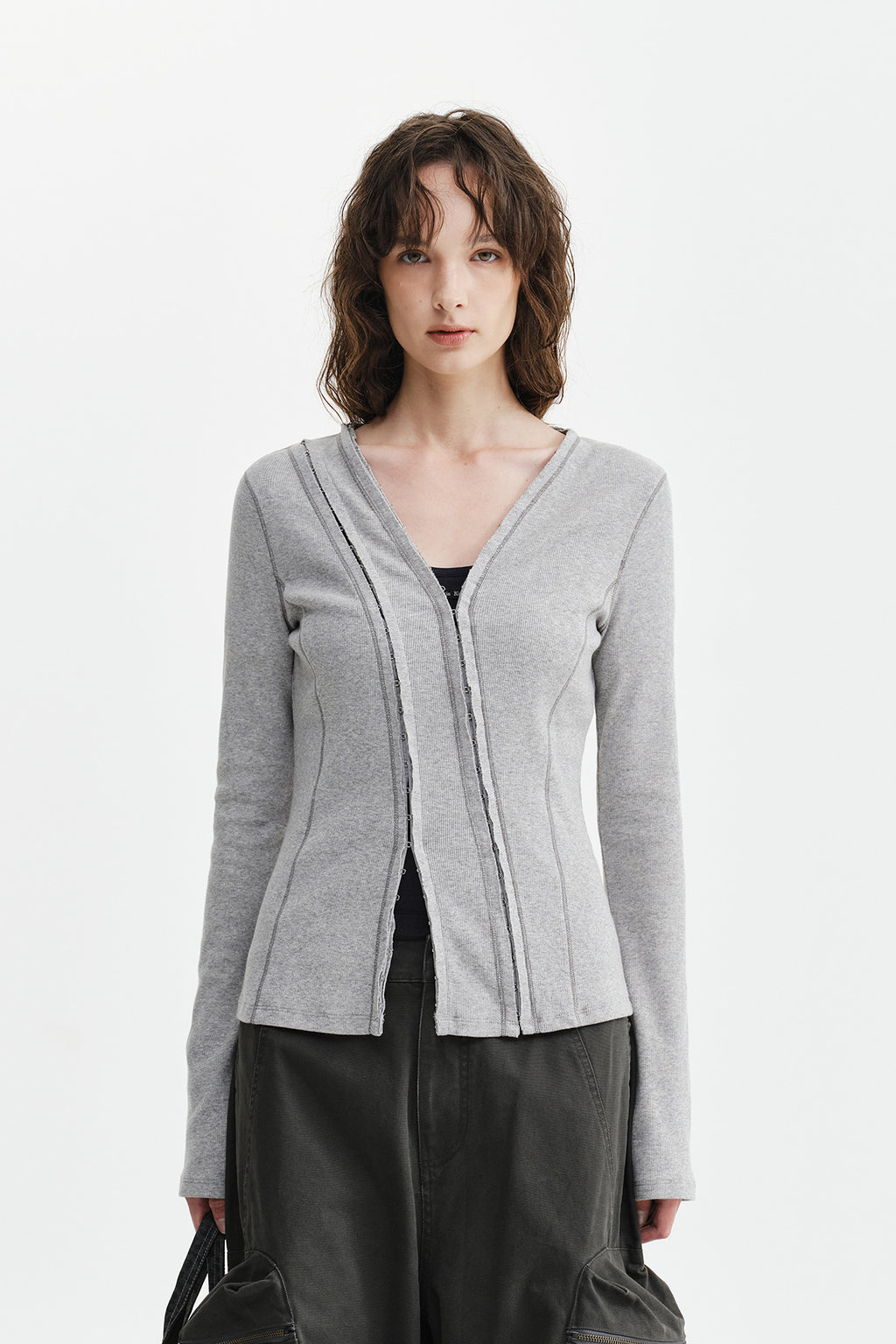 Matin Kim - Multi Styling Hook Detail Slim Top (Grey) product image 6 | TRAB K-Fashion Australia
