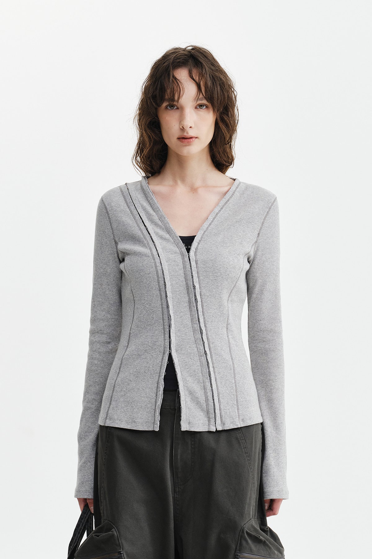 Matin Kim - Multi Styling Hook Detail Slim Top (Grey) product image 6 | TRAB K-Fashion Australia