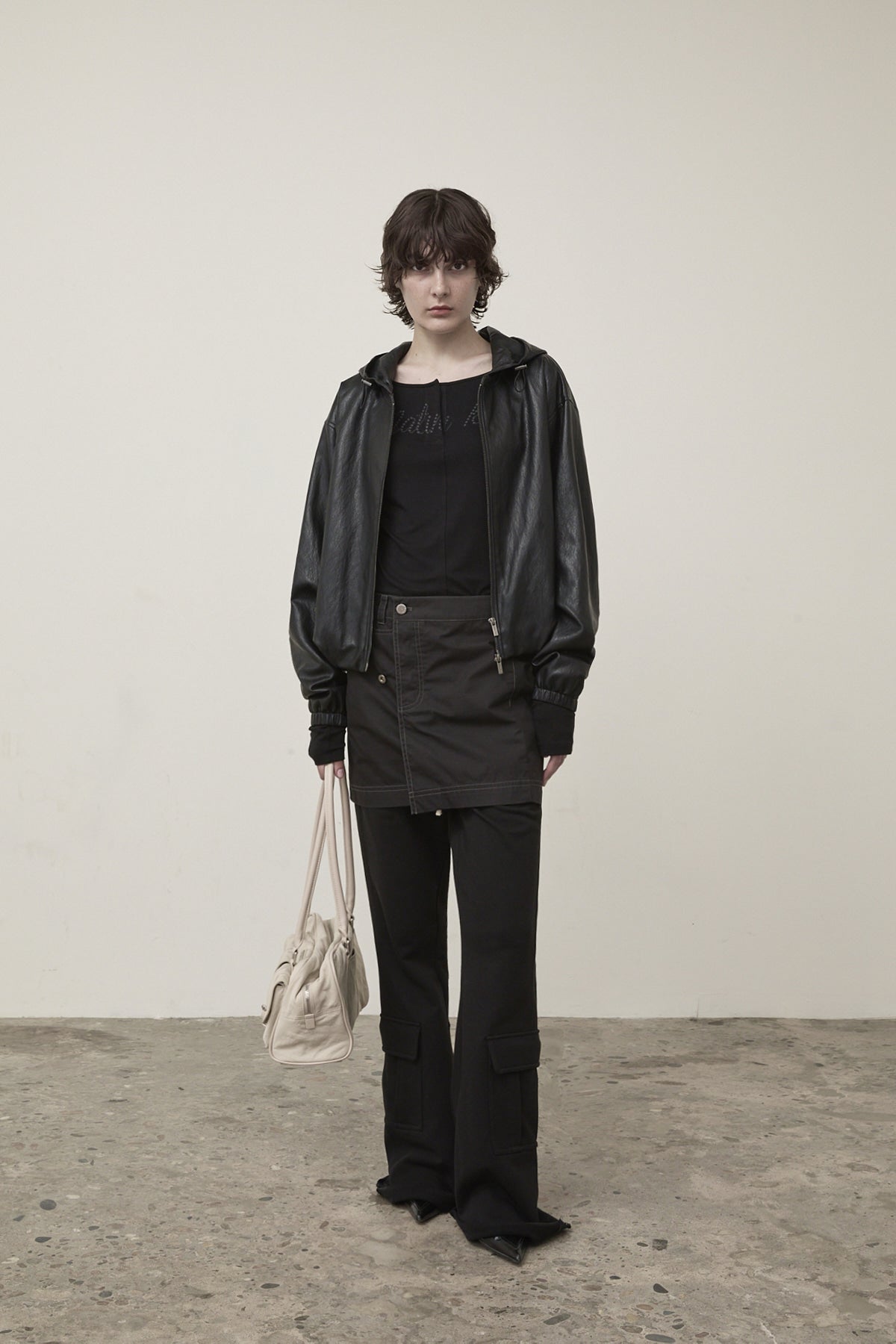 Matin Kim - Faux Leather Hoody Crop Jumper (Black) product image 10 | TRAB K-Fashion Australia