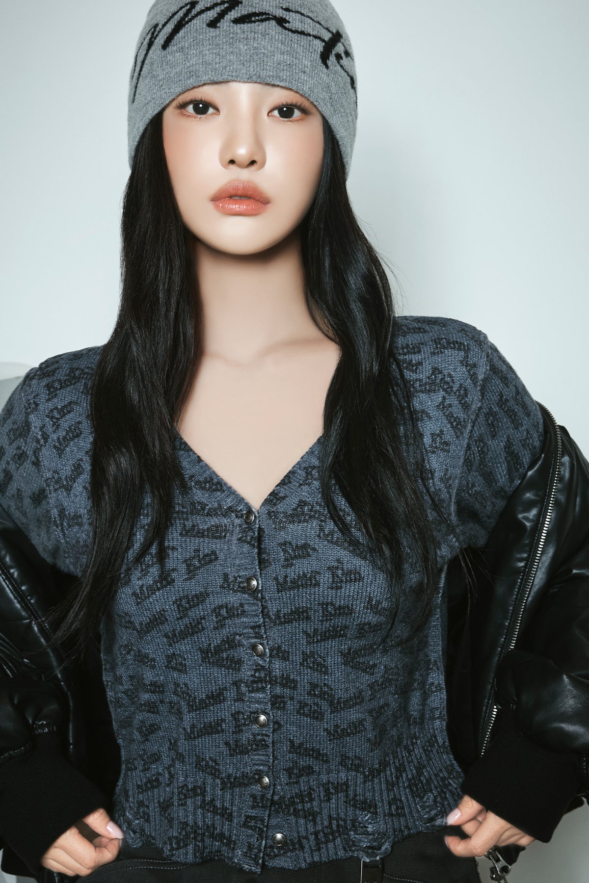 Matin Kim - All Over Logo Crop Cardigan (Navy) product image 1 | TRAB K-Fashion Australia