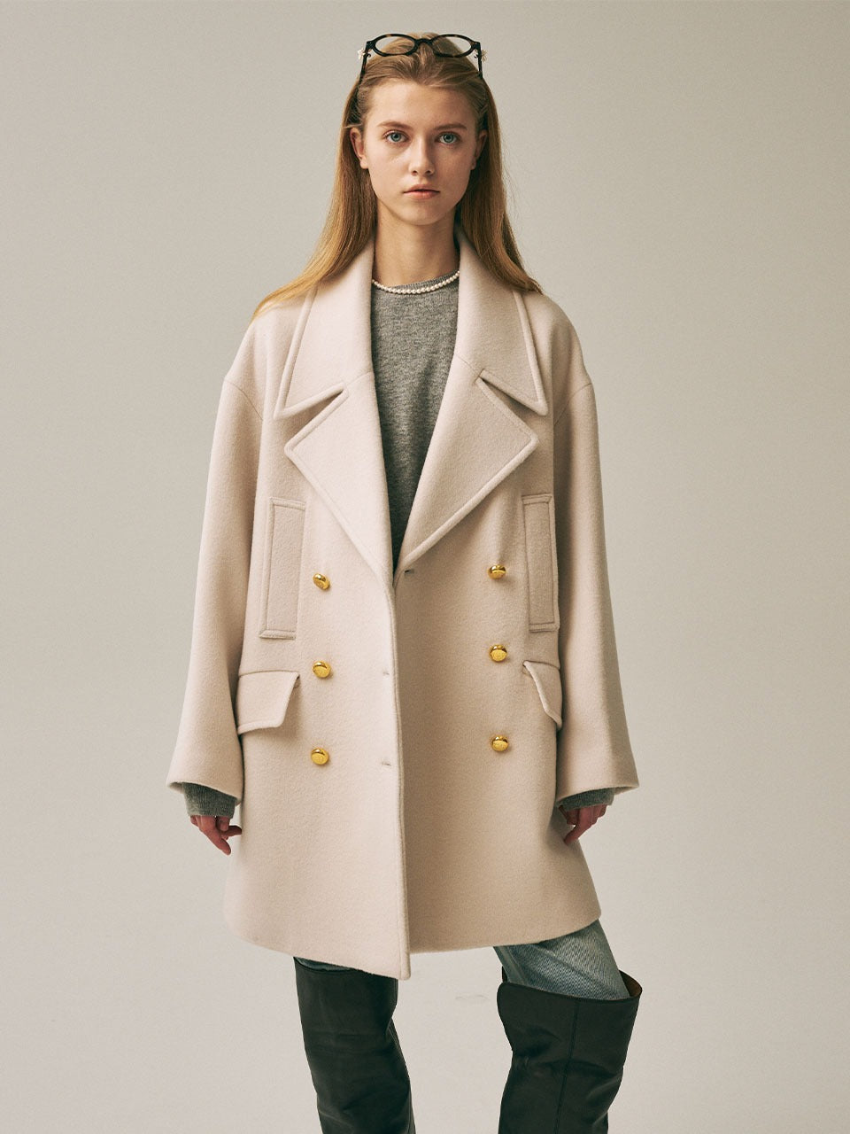 Mardi Mercredi - Wool Oversized Peacoat (Ivory) product image 1 | TRAB K-Fashion Australia
