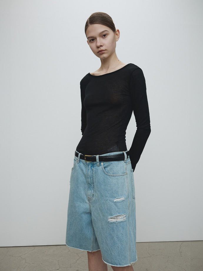 Tonywack - Raw Hem Denim Shorts (Light Washed Blue) product image 4 | TRAB K-Fashion Australia