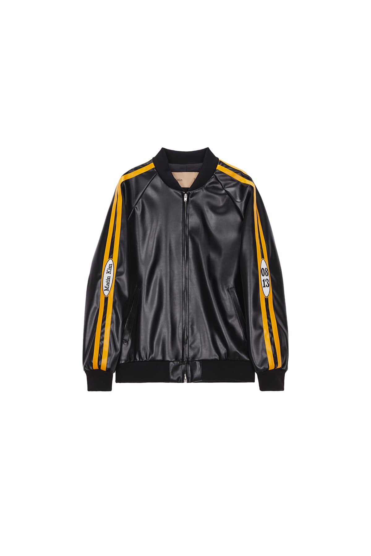 Matin Kim - Faux Leather Stadium Jumper (Black) product image 1 | TRAB K-Fashion Australia