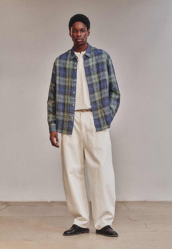 Art if acts - Linen French Check Shirt (Khaki/Blue) product image 1 | TRAB K-Fashion Australia