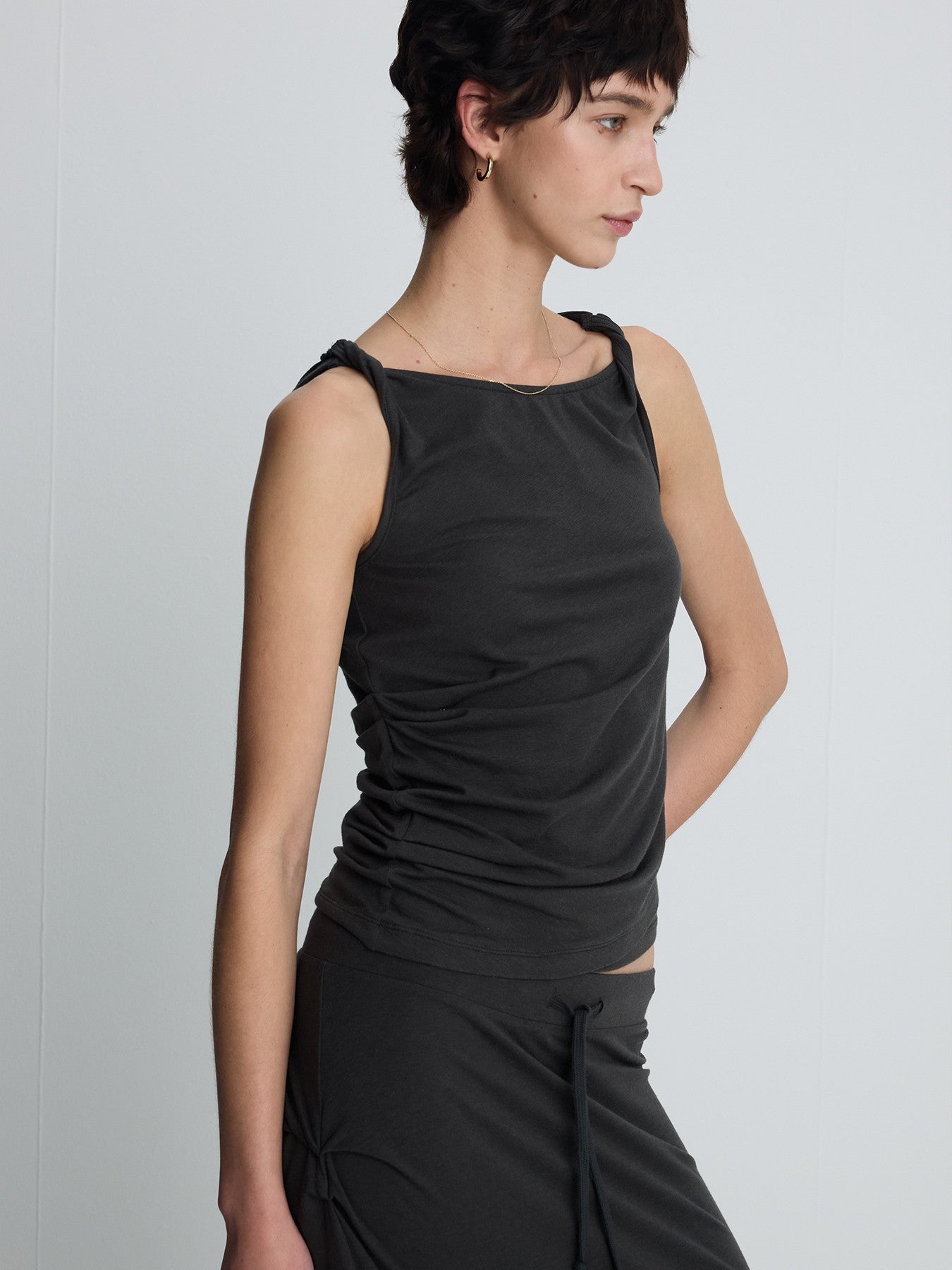 Tonywack - Soft Draped Twist Sleeveless Top (Charcoal) product image 8 | TRAB K-Fashion Australia