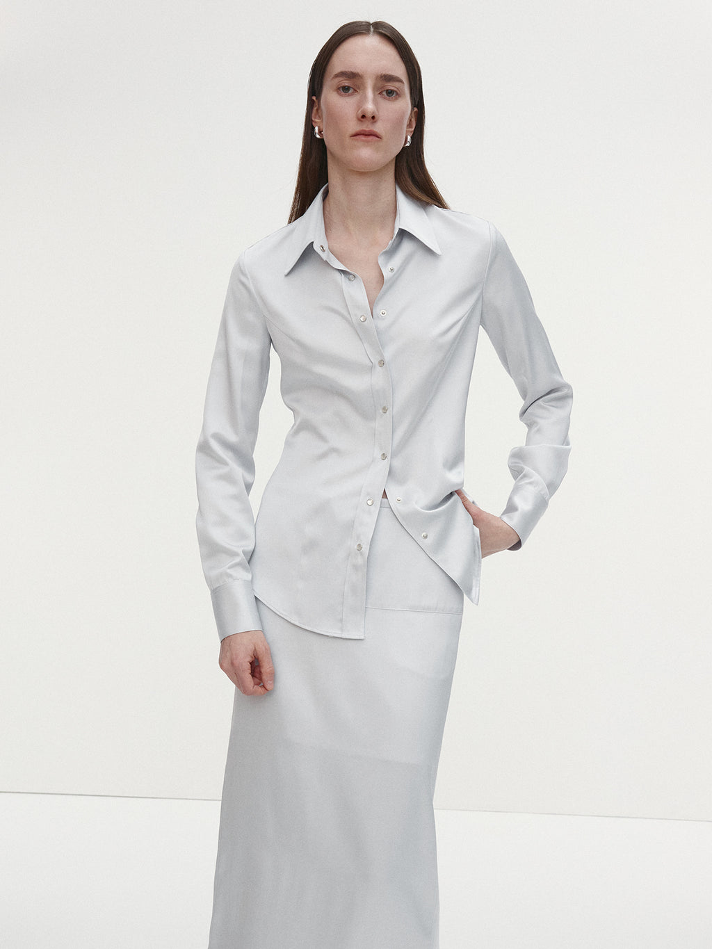 Tonywack - Satin Regular-Fit Shirt (Silver) product image 1 | TRAB K-Fashion Australia