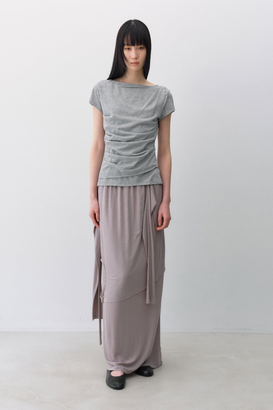 Insilence - Draping Boat Neck T-shirt (Melange Grey) product image 6 | TRAB K-Fashion Australia