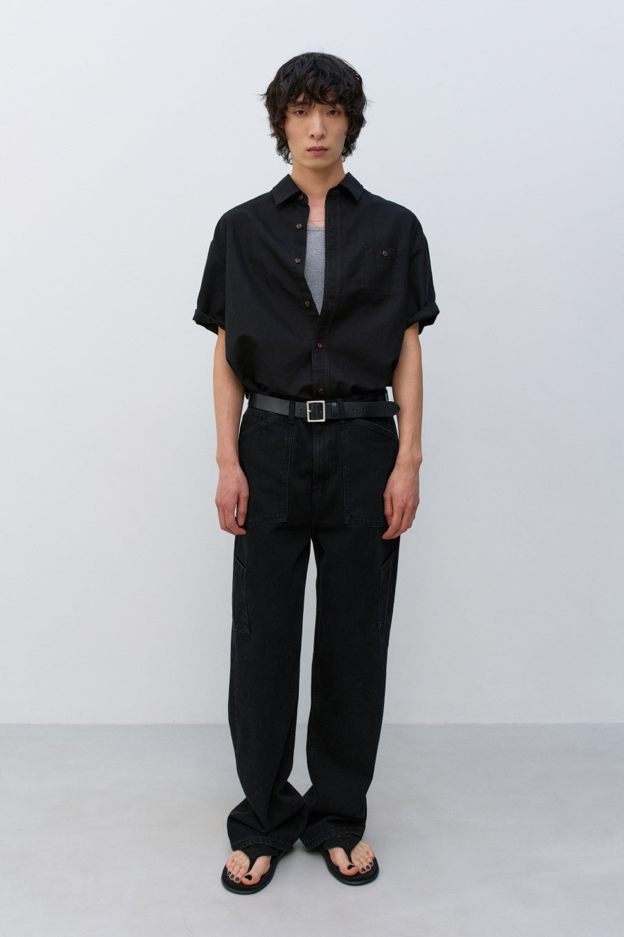 Insilence - Washed Natural Slub Shirt (Black) product image 1 | TRAB K-Fashion Australia