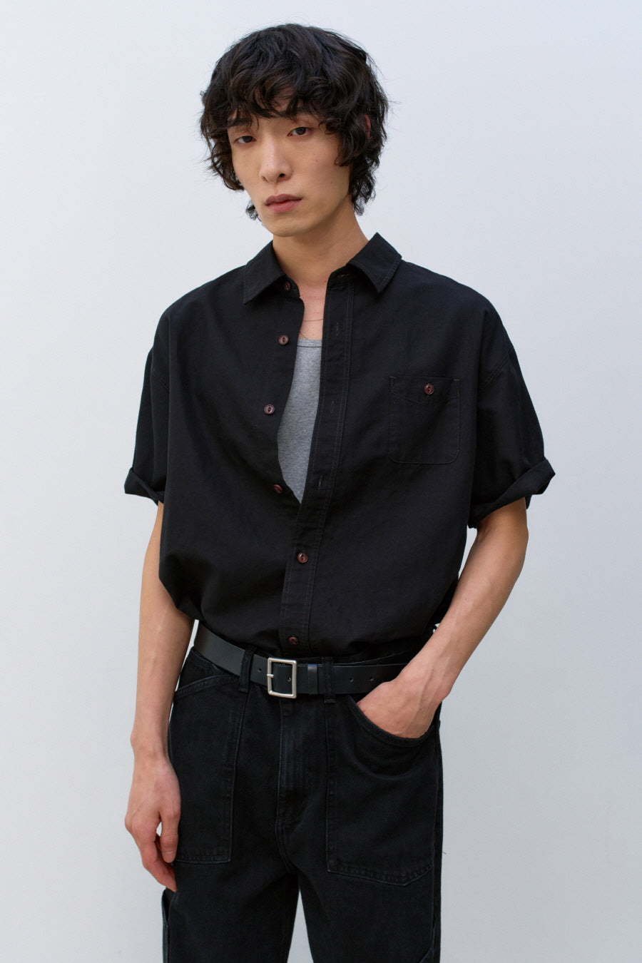 Insilence - Washed Natural Slub Shirt (Black) product image 2 | TRAB K-Fashion Australia