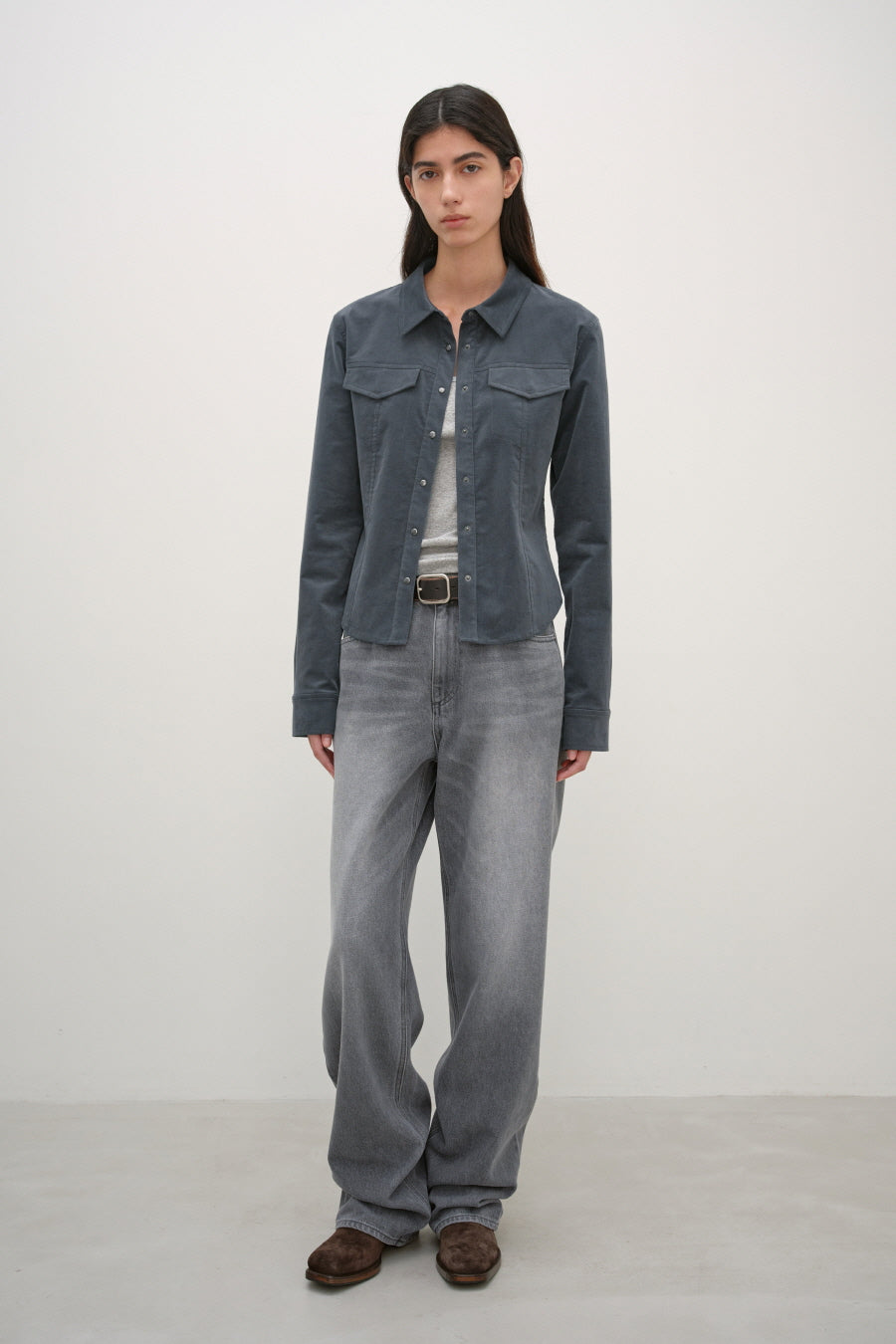 Insilence - Corduroy Snap Shirt (Charcoal) product image 3 | TRAB K-Fashion Australia