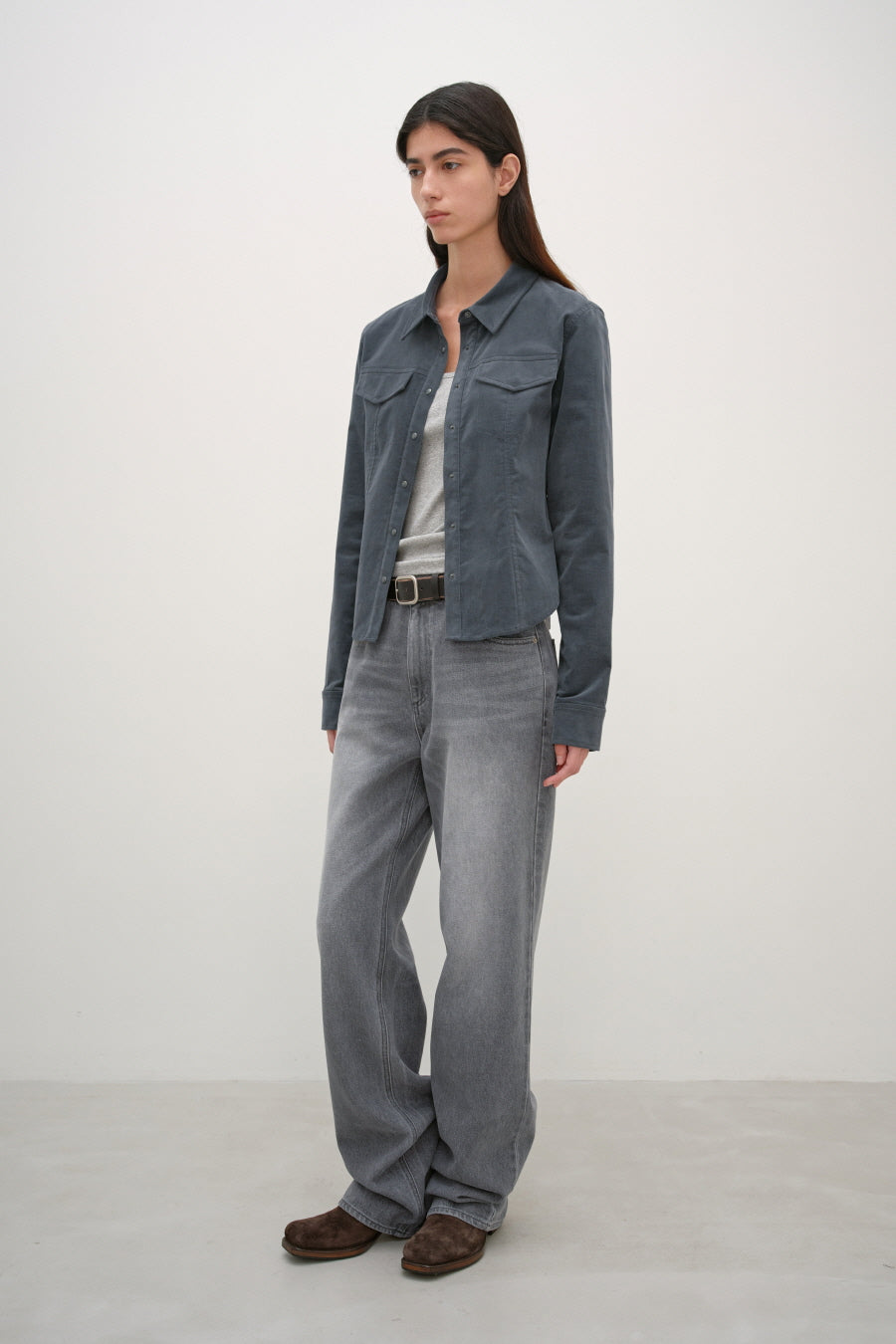 Insilence - Corduroy Snap Shirt (Charcoal) product image 4 | TRAB K-Fashion Australia