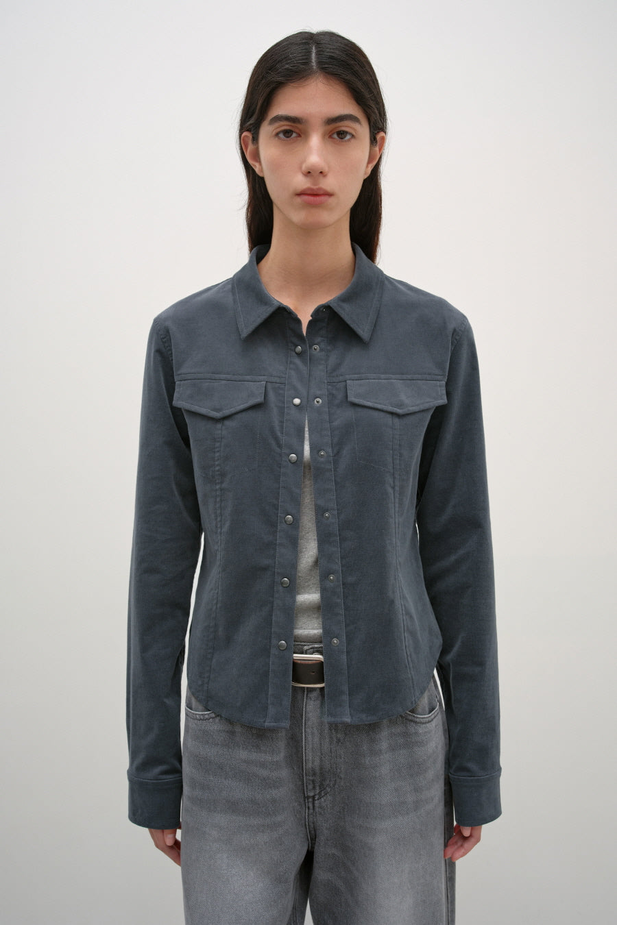 Insilence - Corduroy Snap Shirt (Charcoal) product image 1 | TRAB K-Fashion Australia
