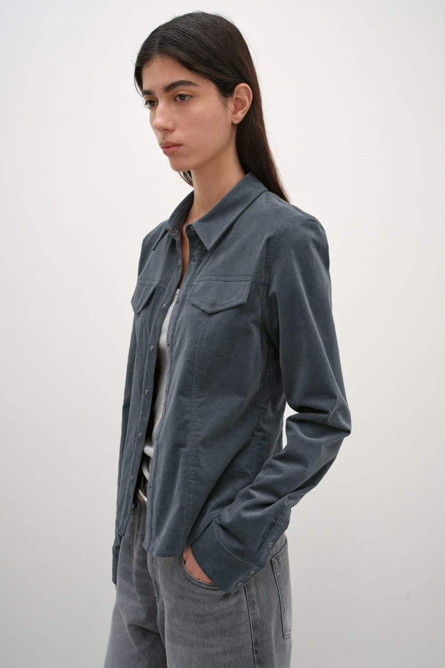 Insilence - Corduroy Snap Shirt (Charcoal) product image 6 | TRAB K-Fashion Australia