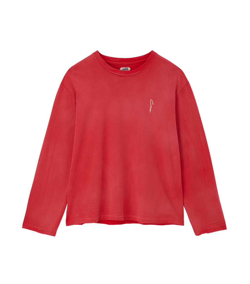 Llege - Garment Dyed Long Sleeve Loose T-Shirt (Washed Red) product image 1 | TRAB K-Fashion Australia