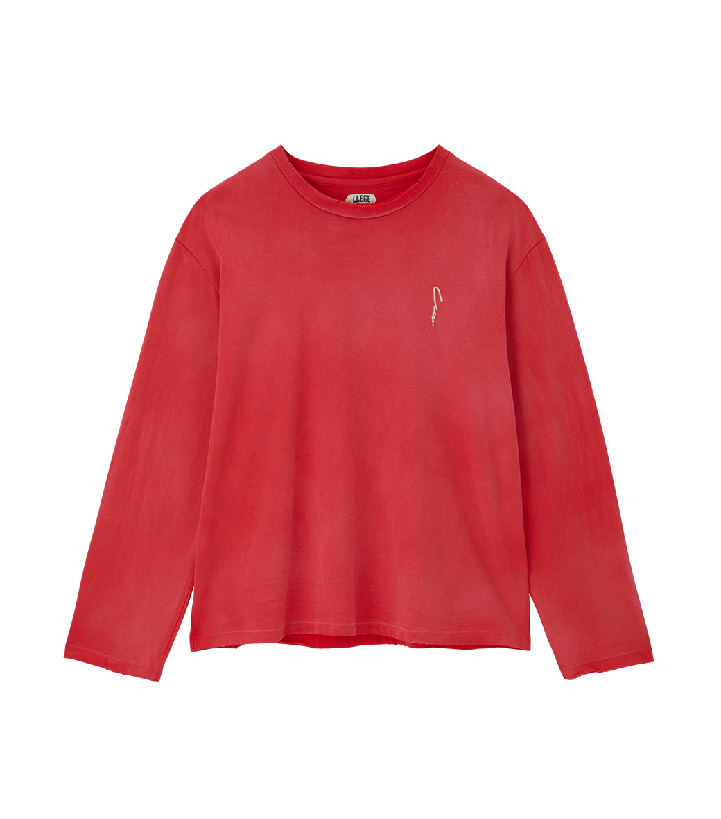 Llege - Garment Dyed Long Sleeve Loose T-Shirt (Washed Red) product image 1 | TRAB K-Fashion Australia