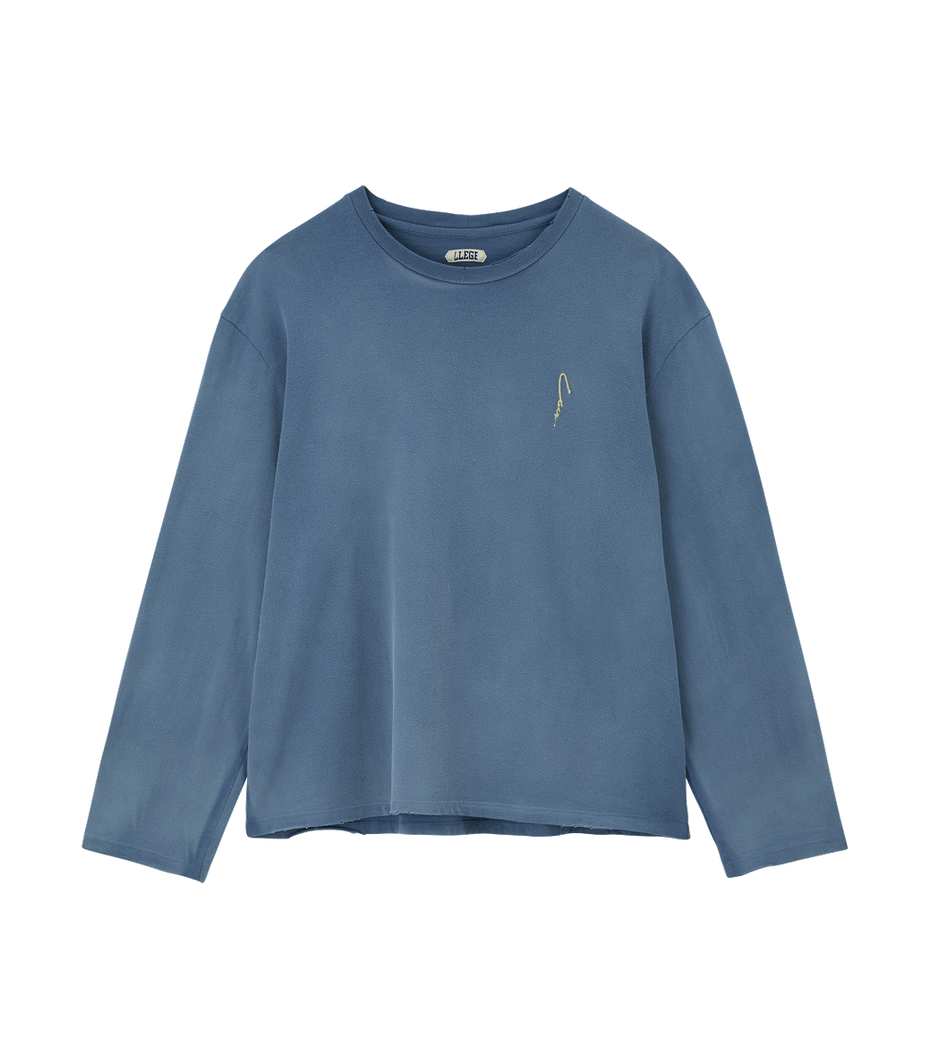 Llege - Garment Dyed Long Sleeve Loose T-Shirt (Washed Blue) product image 1 | TRAB K-Fashion Australia