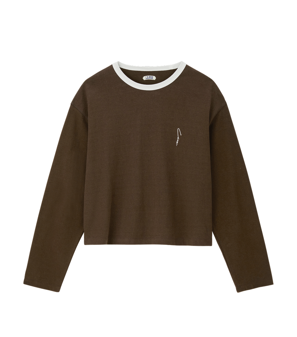 Llege - Ringer Long Sleeve Loose T-Shirt (Brown) product image 1 | TRAB K-Fashion Australia