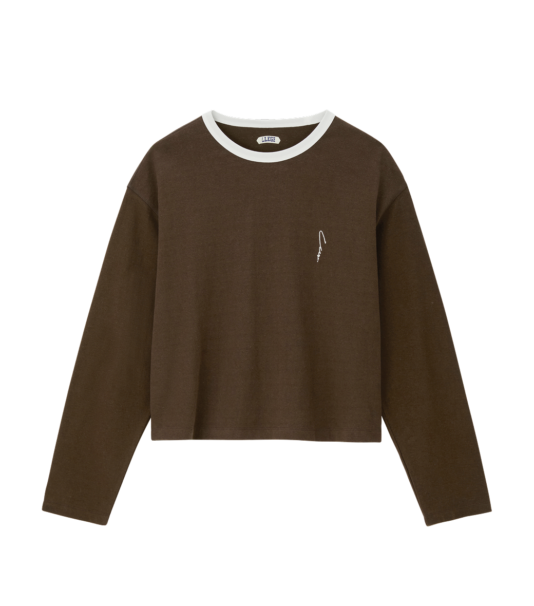 Llege - Ringer Long Sleeve Loose T-Shirt (Brown) product image 1 | TRAB K-Fashion Australia