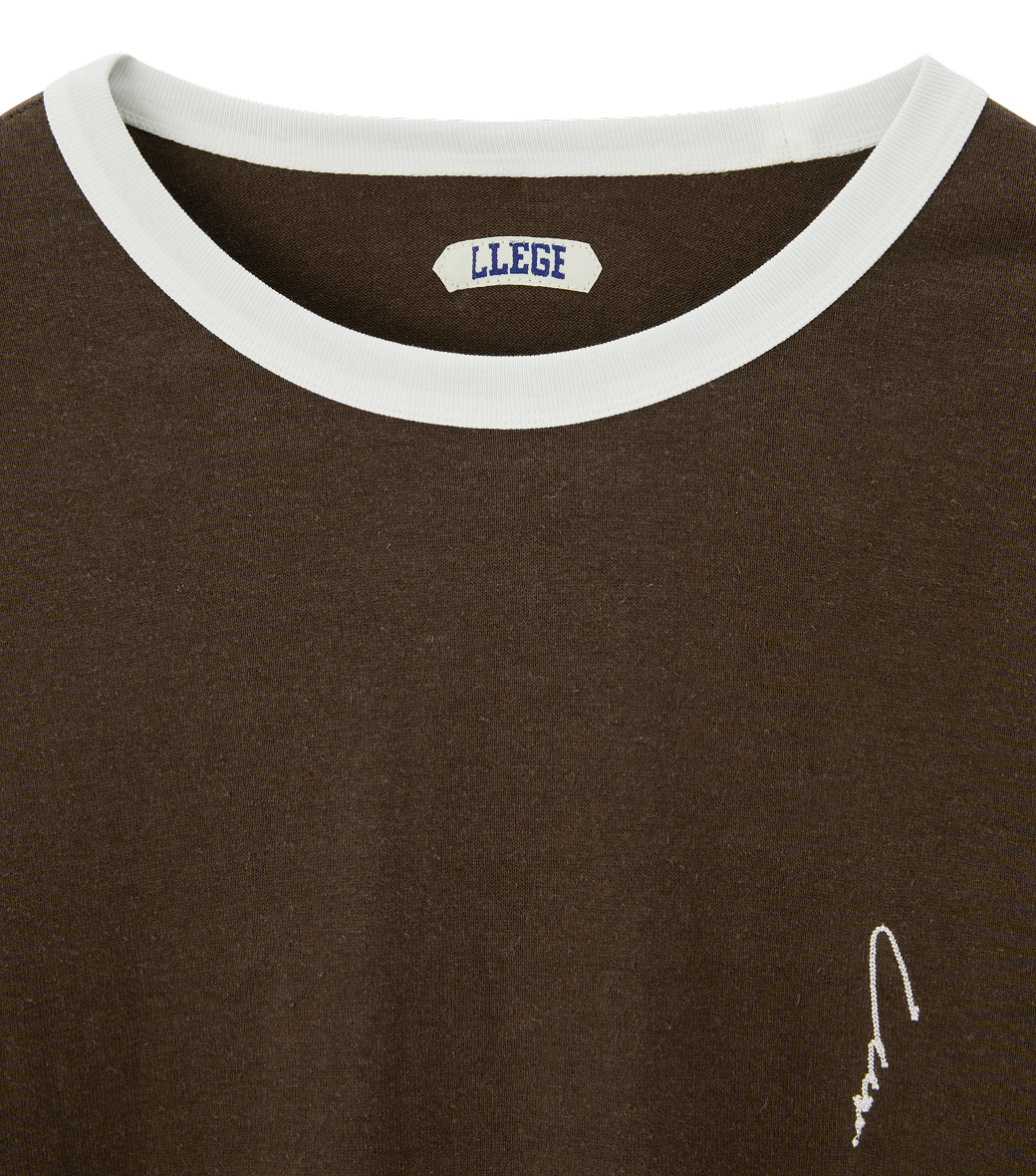 Llege - Ringer Long Sleeve Loose T-Shirt (Brown) product image 3 | TRAB K-Fashion Australia